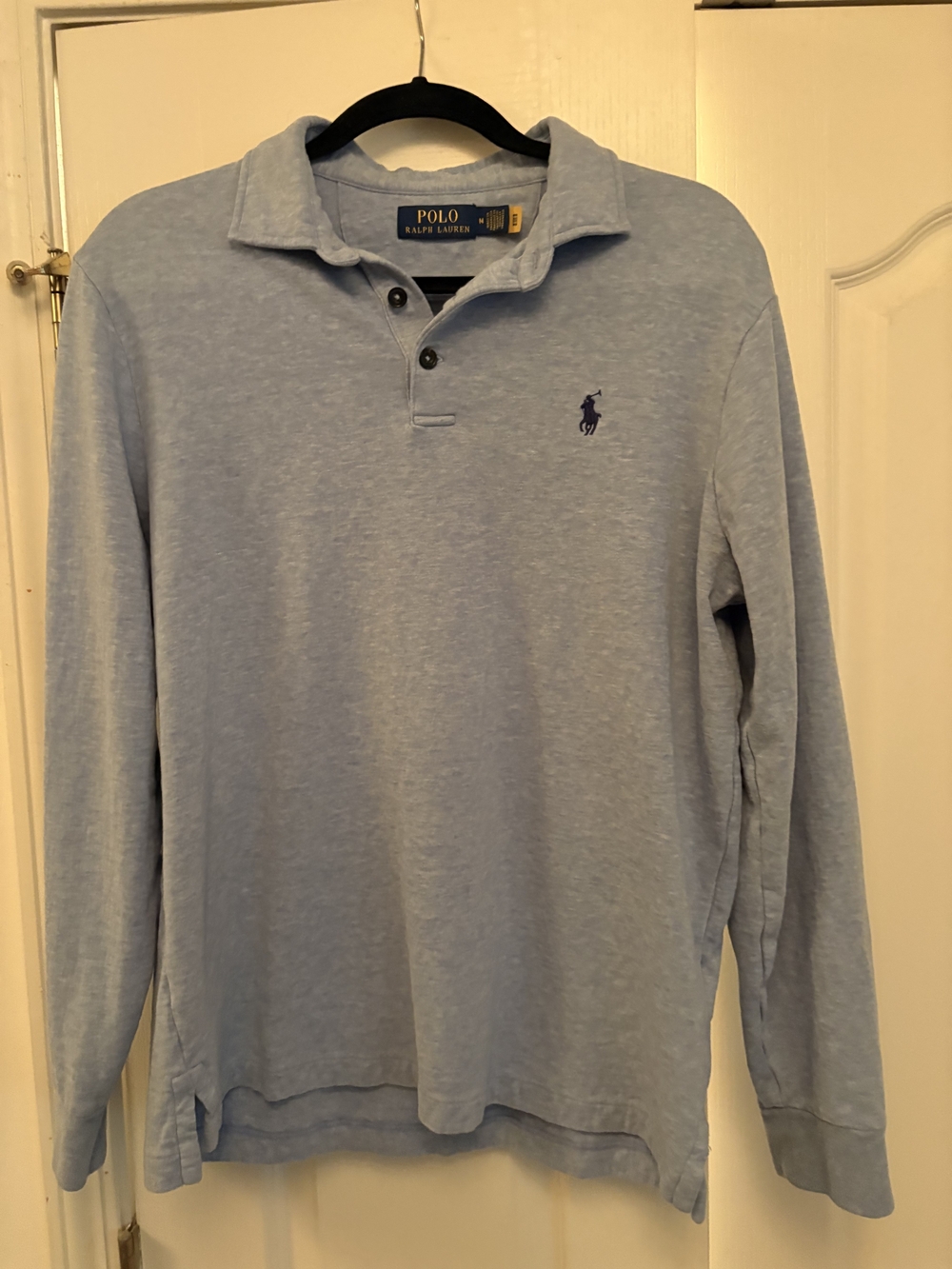 Polo by Ralph Lauren Light Blue Long-Sleeve Polo with Navy Pony Soft Cotton.